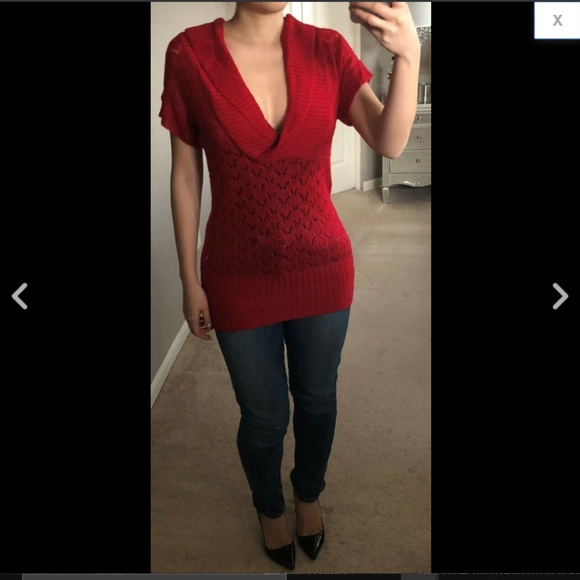 V-Neck Pointelle Wrap Shawl Collar Sweater Tunic - Picture 1 of 3